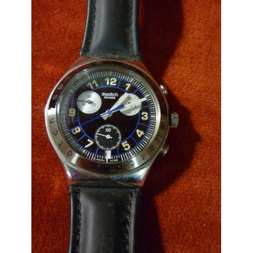 36 - 3 GENTS WATCHES INC SWISS SWATCH (AG 2003) WITH BLACK LEATHER STRAP, AMERICA SPORTS WATCH AND A CHAR... 