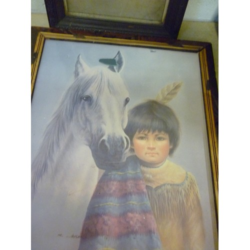 139 - 3 VINTAGE FRAMED PICTURES, INCLUDING A PRINT OF AN AMERICAN INDIAN BOY WITH HORSE, LIMITED EDITION P... 