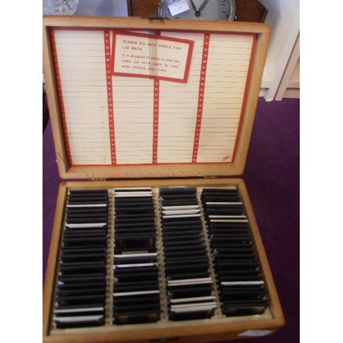 72 - 3 RETRO INDEX CASES OF VINTAGE SLIDES. VARIOUS SUBJECTS, INCLUDING HADDON HALL, CHATSWORTH HOUSE, AN... 