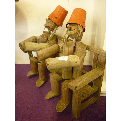 85 - BILL & BEN THE FLOWER-POT MEN, GARDEN ORNAMENT OF 2 FIGURES SAT ON A BENCH, WITH PLANT-POT HATS.