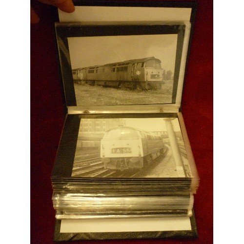 114 - LARGE QUANTITY OF BLACK & WHITE TRAIN/LOCOMOTIVE PHOTOGRAPHS. CONTAINED IN 4 ALBUMS.
