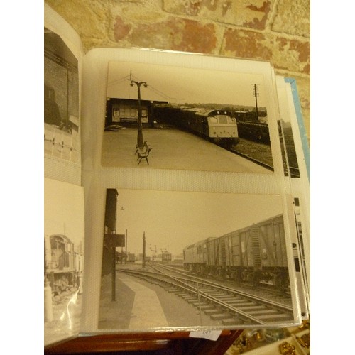 148 - QUANTITY OF MAINLY BLACK & WHITE TRAIN/LOCOMOTIVE PHOTOGRAPHS, DISPLAYED IN 4 ALBUMS. TOGETHER WITH ... 