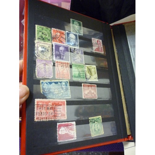 180 - STAMP COLLECTION. VINTAGE STAMP ALBUMS CONTAINING MANY STAMPS. INCLUDING AN ALBUM OF USA & SOUTH AME... 