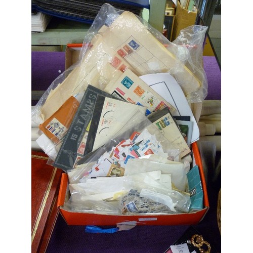 173 - LARGE QUANTITY OF STAMPS. INCLUDES FIRST DAY COVERS AND LOOSE STAMPS.