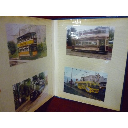 220 - TRAM INTEREST. ALBUM OF TRAM POSTCARDS [COLOURED DRAWINGS] AND PHOTOGRAPHS.