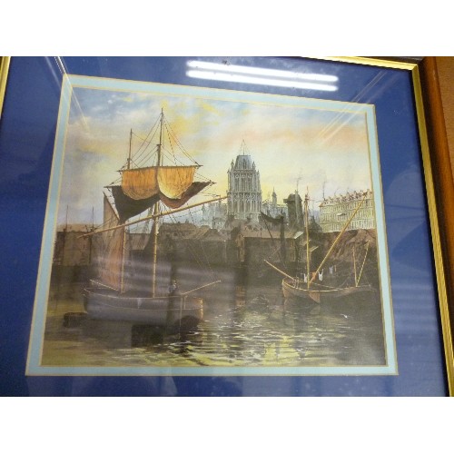 224 - 2 FRAMED PRINTS OF OLD SAILING SHIPS/FISHING BOATS, IN THE HARBOUR [MATCHING FRAMES] 41 X 37CM