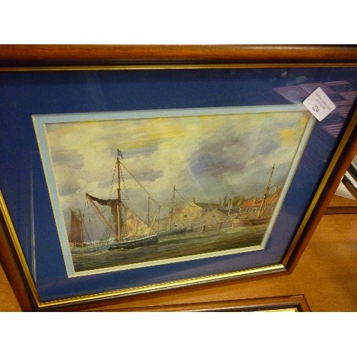 224 - 2 FRAMED PRINTS OF OLD SAILING SHIPS/FISHING BOATS, IN THE HARBOUR [MATCHING FRAMES] 41 X 37CM