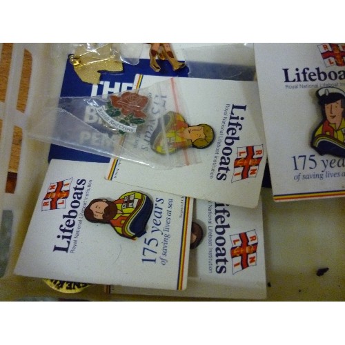 231 - RNLI LIFEBOAT PIN BADGES[NEW ON CARD] ALSO OTHER BADGES, AND A KRAJSKA GORA SKI BADGE.