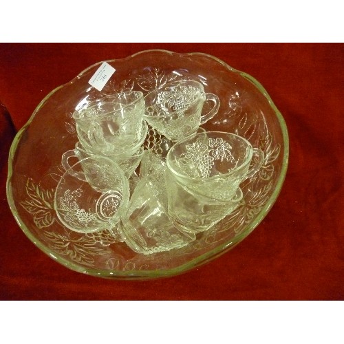 240 - RETRO VINTAGE GLASS PUNCH BOWL WITH 10 CUPS.