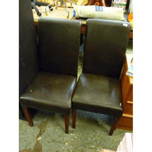 285 - PAIR OF CHOCOLATE BROWN FAUX LEATHER DINING CHAIRS.