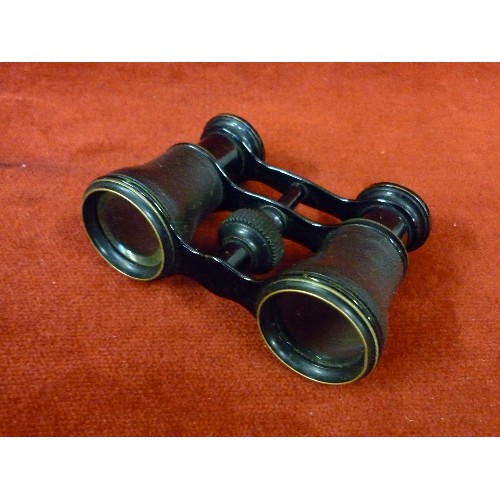 270 - TINY VINTAGE OPERA GLASS/ BINOCULARS. IN ORIGINAL LEATHER CASE[VERY FRAGILE AND WELL WORN]