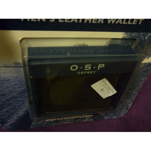 81 - OSPREY-LONDON, MEN'S BLACK LEATHER WALLET [PACKAGED]. JACQUARD LINING.