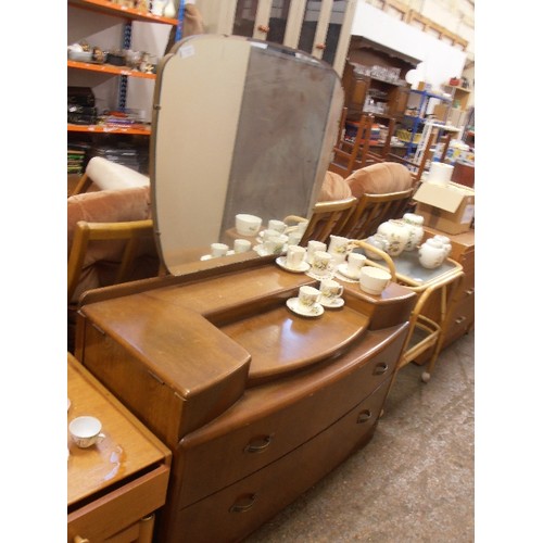 333 - RETRO 1960'S DRESSING TABLE WITH MIRROR, WITH 3 SECRET DRAWERS, AND 2 LARGE DRAWERS.