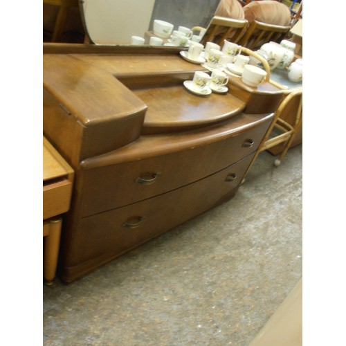 333 - RETRO 1960'S DRESSING TABLE WITH MIRROR, WITH 3 SECRET DRAWERS, AND 2 LARGE DRAWERS.