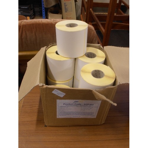 339 - BOX OF 8 X BRAND NEW LARGE SELF-ADHESIVE STICKY LABEL ROLLS.