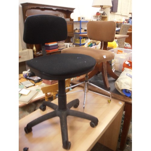 343 - TWO DESK / OFFICE SWIVEL CHAIRS, ONE VINTAGE RETRO ON CHROME BASE WITH PADDED 'VELVET' SEAT AND BACK... 