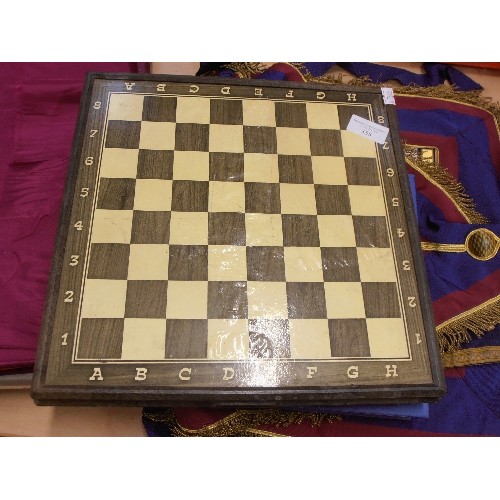 355 - CHESS SET, THE HINGED LID IS THE CHESS BOARD..