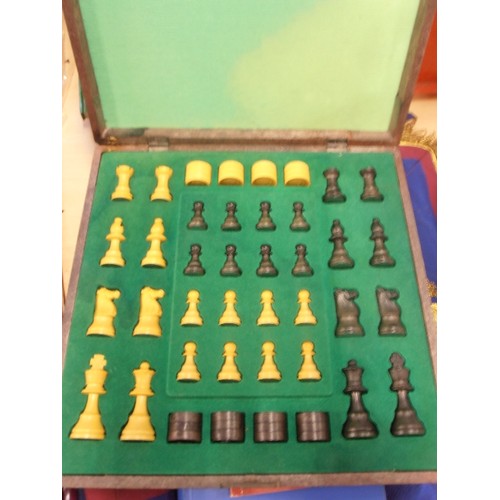 355 - CHESS SET, THE HINGED LID IS THE CHESS BOARD..