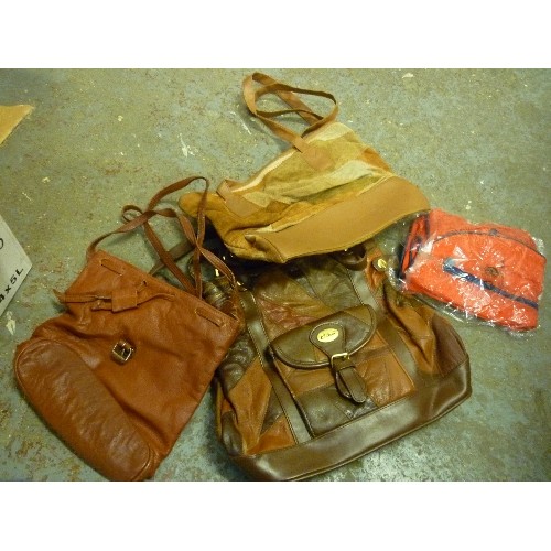 437 - LARGE QUANTITY OF LADIES HANDBAGS/BAGS - MANY LEATHER/SUEDE PATCHWORK, MANY RETRO.