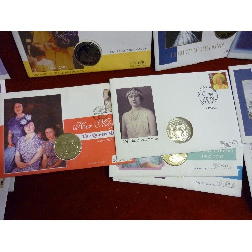 124 - QUANTITY OF FIRST DAY COVER COINS. MAINLY THE QUEEN MOTHER.