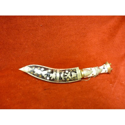 151 - BEAUTIFULLY DECORATED NEPALESE KNIFE AND SHEATH. INLAID DETAIL.