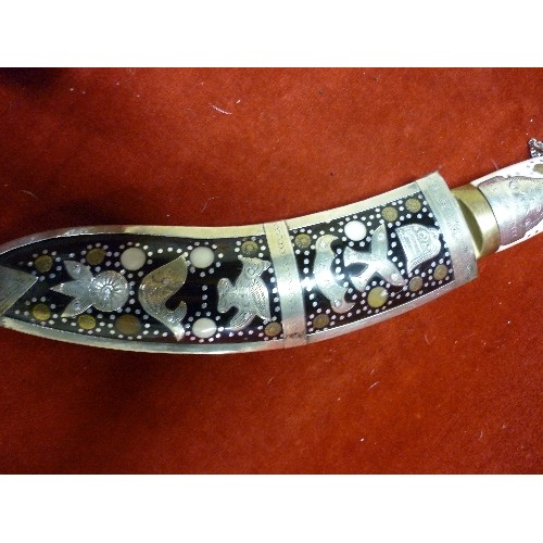 151 - BEAUTIFULLY DECORATED NEPALESE KNIFE AND SHEATH. INLAID DETAIL.
