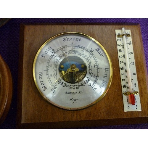 152 - 4 VINTAGE BAROMETERS, WITH WOODEN SURROUNDS, VARIOUS  STYLES AND AGE.