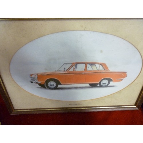 204 - CAR INTEREST. FRAMED PRINTS AND PHOTOGRAPHS. INC A  FORD CONSUL CORTINA. 70'S BMW ETC.