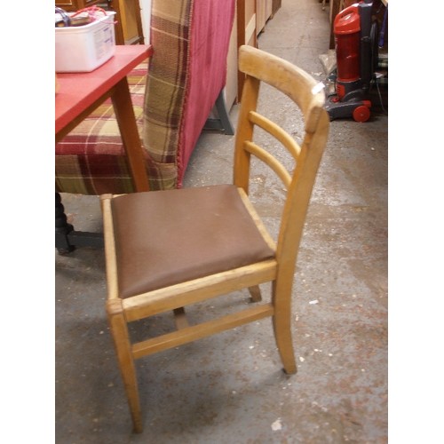 330 - VINTAGE KITCHEN CHAIR, WITH PADDED BROWN SEAT.