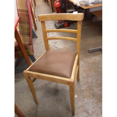 330 - VINTAGE KITCHEN CHAIR, WITH PADDED BROWN SEAT.