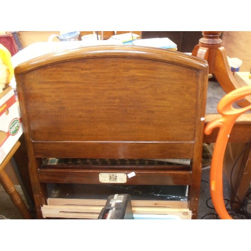 399 - SINGLE BED. VINTAGE STAPLES & CO [BY ROYAL WARRANT] LOVELY POLISHED WOOD BED HEAD AND END.