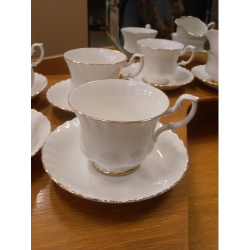 408 - FINE BONE CHINA TEA SET. WHITE WITH GOLD RIM.