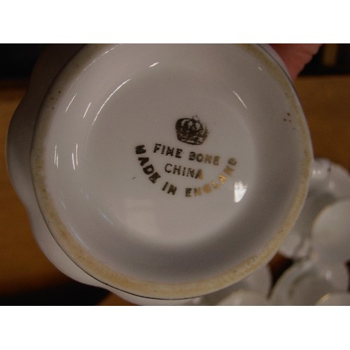 408 - FINE BONE CHINA TEA SET. WHITE WITH GOLD RIM.