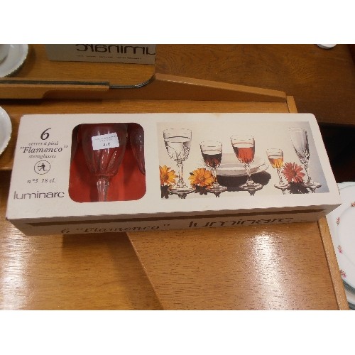 410 - BRAND-NEW/BOXED LUMINARC STEM WINE GLASSES.