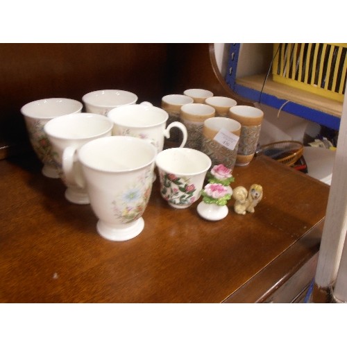 430 - 4 STUDIO POTTERY BEAKERS, TOGETHER WITH 5 AYNSLEY MUGS, A PORTMEIRION BEAKER, 2 AYNSLEY FLOWER ORNAM... 