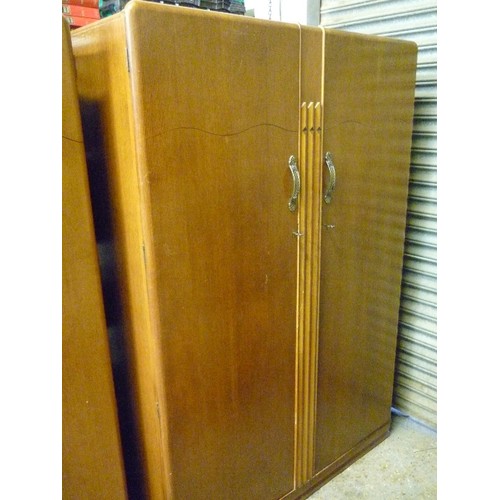 447 - A VINTAGE MID-CENT MODERNIST 1950'S DOUBLE, AND A BACHELOR`S  SINGLE WARDROBE WITH LOVELY LABELS ON ... 