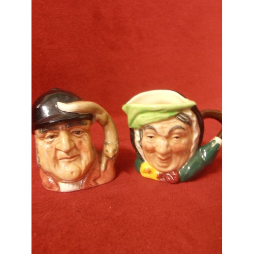 1 - 3 MINIATURE ROYAL DOULTON TOBY JUGS- GONE AWAY AND 2 OTHERS AND A MINIATURE GOEBEL MONK