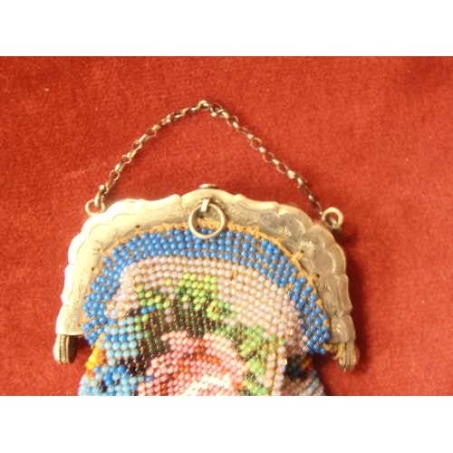 10 - EARLY 1900'S LADIES BEADWORK EVENING PURSE WITH CONTINENTAL SILVER FRAME