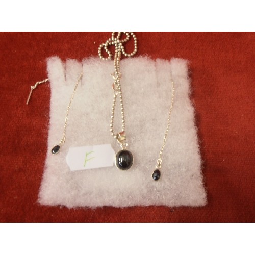 21 - 925 SILVER NECKLACE AND DROP EARRING SET WITH BLACK ONYX