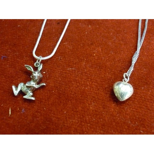 19 - STERLING SILVER NECKLACE WITH RABBIT PENDANT AND STERLING SILVER NECKLACE WITH HEART PENDANT