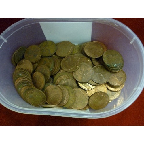 29 - TUB OF 1960'S PENNIES AND A TUB OF MIXED FOREIGN COINS