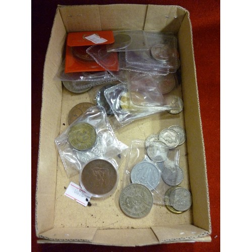 30 - BOX OF ENGLISH COINS INCLUDE SHILLINGS, 1844 HALF FARTHING, NAPOLEON III 1853 COIN ETC