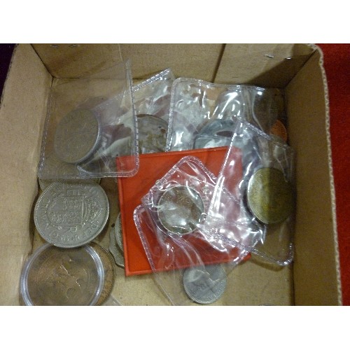 30 - BOX OF ENGLISH COINS INCLUDE SHILLINGS, 1844 HALF FARTHING, NAPOLEON III 1853 COIN ETC