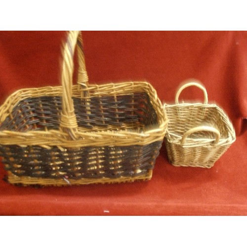 92 - GOOD SELECTION OF BASKETS INCLUDING WICKER SHOPPING BASKETS ETC