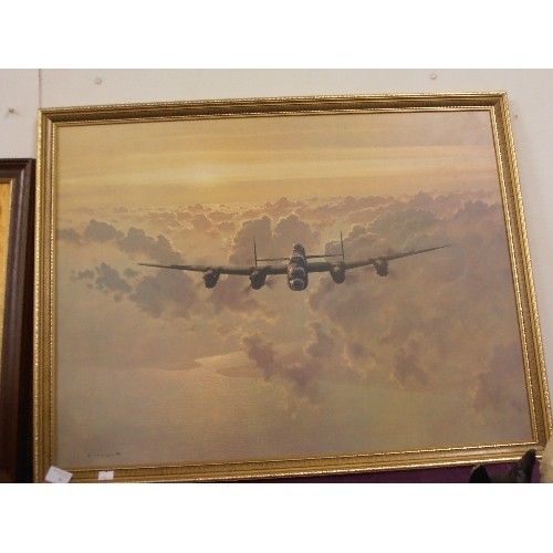 96 - PRINT OF WWII AVRO LANCASTER BY COULSON, GILT FRAMED, 10CM X 60CM