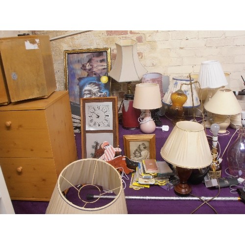 135 - VERY LARGE MIXED LOT. INC QUANTITY OF TABLE-LAMPS, PICTURES, CABINETS, CAMERA ALBUMS, BRAND-NEW PHON... 