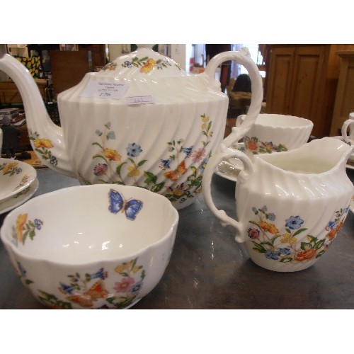 176 - AYNSLEY COTTAGE GARDEN TEA-SET. TEA-POT, MILK, SUGAR, AND 6 TRIOS.