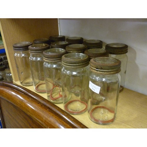 368 - 13 X TALL VINTAGE KILNER JARS. MOST SEALS ARE INSIDE THE JARS.