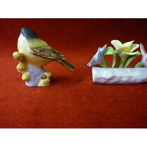 1 - ROYAL WORCESTER MARSH TIT AND COALPORT FLOWERS