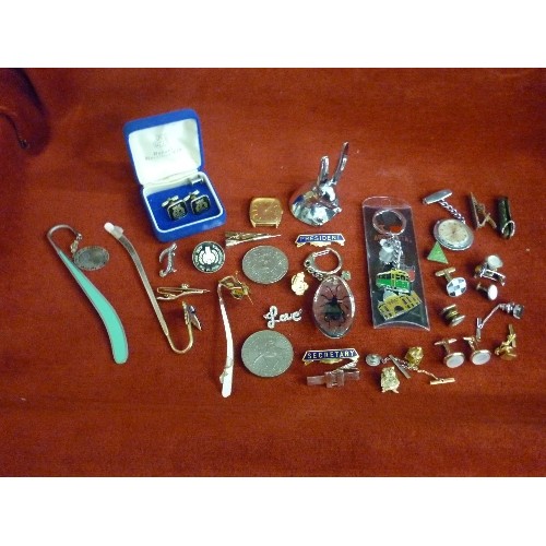 6 - BOX OF COSTUME JEWELLERY, COINS, LORUS WATCH,RNA CUFFLINKS, ETC